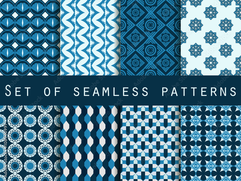 Set of seamless patterns. The pattern for wallpaper, tiles, fabrics and designs. Vector.