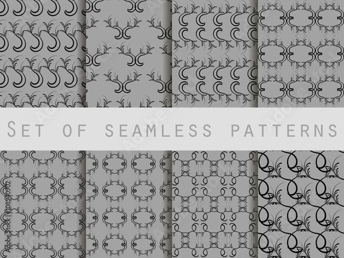 Seamless patterns with plants and flowers. Set of seamless nature patterns.