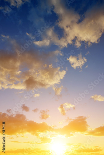 Colorful sky with clouds at sunset. Nature background.