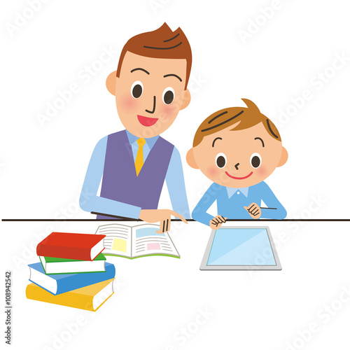 タブレットで学習する子供