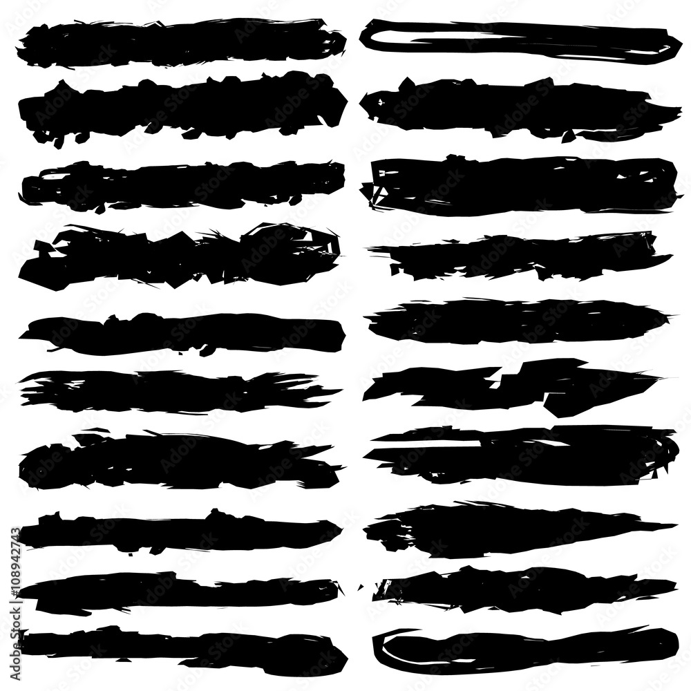 Set of grunge brush strokes, black ink brushes