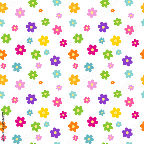 colorful rainbow cartoon daisy flowers seamless vector pattern background illustration