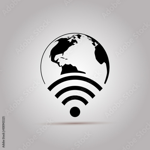 Wifi World Icon. Global Communication Icon. Wifi World Symbol. Wireless world wifi. Earth broadband symbol of worldwide internet.