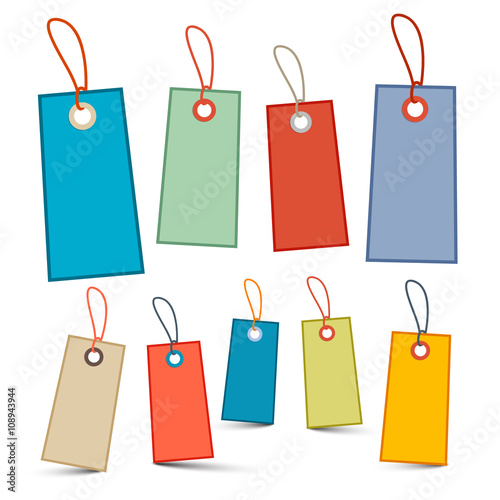 Empty Labels - Tags with Ropes - Strings - Retro Vector Objects isolated on White Background