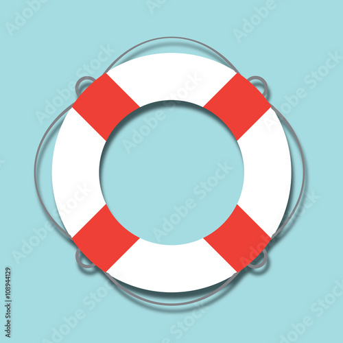 White lifebuoy with red stripes. Isolated Vector Illustration