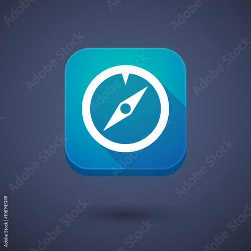 Square long shadow app button with a compass