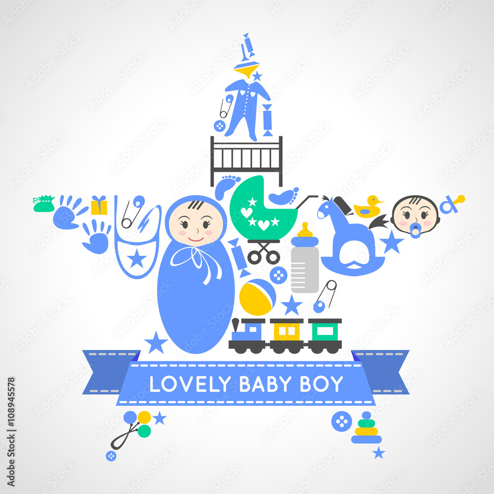 Baby boy icons collection set in form of star