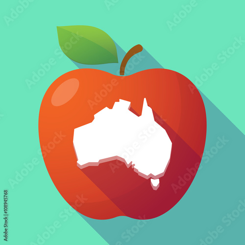 Long shadow red apple with  a map of Australia