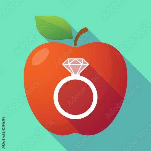 Long shadow red apple with an engagement ring