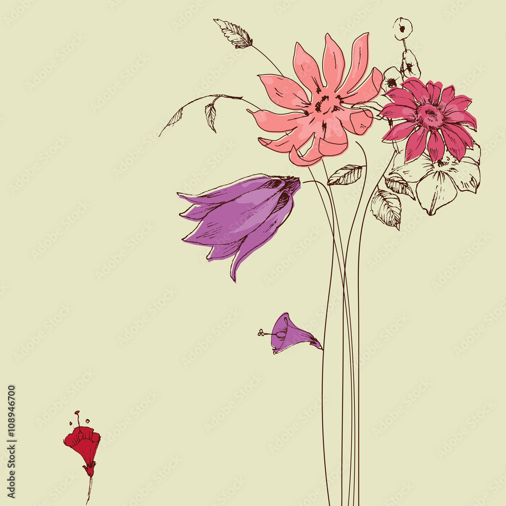 Obraz premium Flowers bouquet, floral greeting card