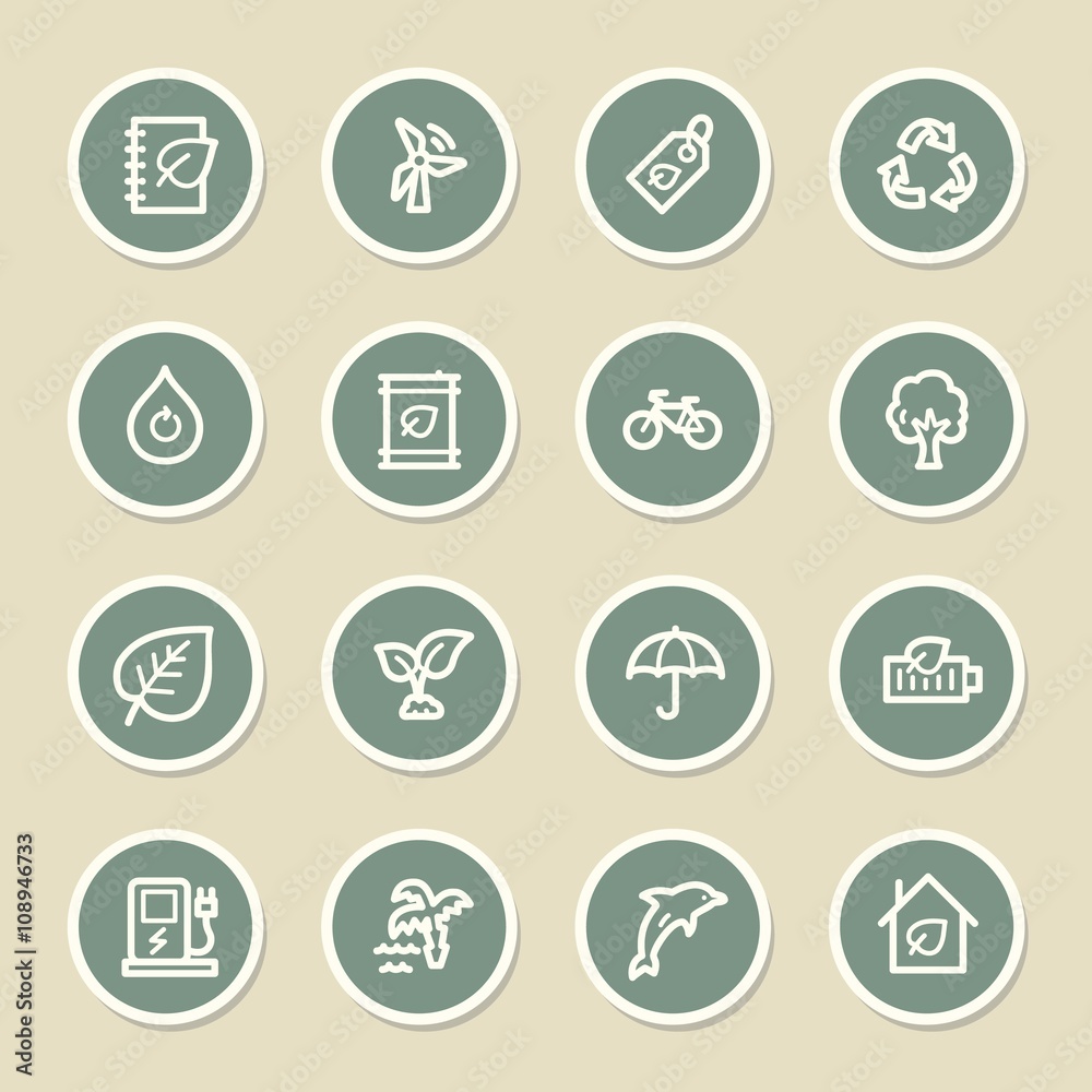 Fototapeta premium Green ecology web icons set