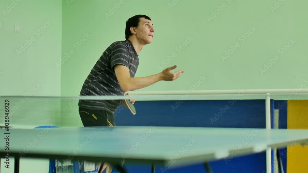man feed serve playing athlete video table tennis sport slow motion man feed serve playing athlete video table tennis sport slow motion