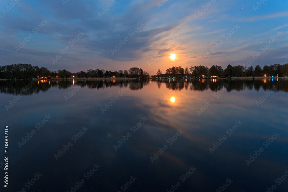 moonlight reflection in water, beautiful landscape at night