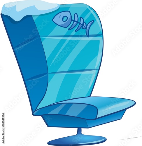 Ice chair with snow and fish logo. Cartoon chair isolated vector illustration. photo