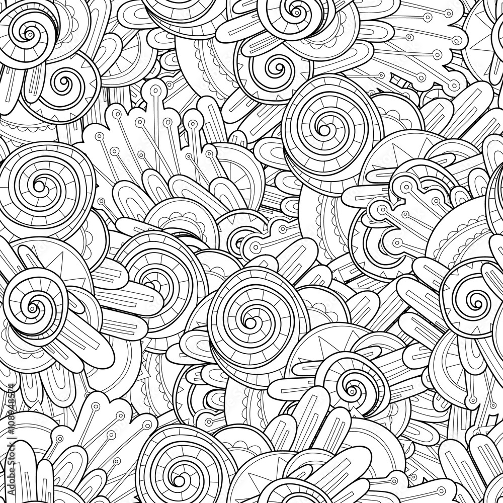 Doodle black and white abstract hand drawn vector background. Wavy zentangle style seamless pattern. Doodle black and white abstract hand drawn vector background. Wavy zentangle style seamless pattern.