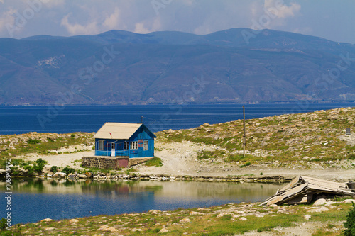 Small house of a life-saving station at the Sevan lake, Armenia.