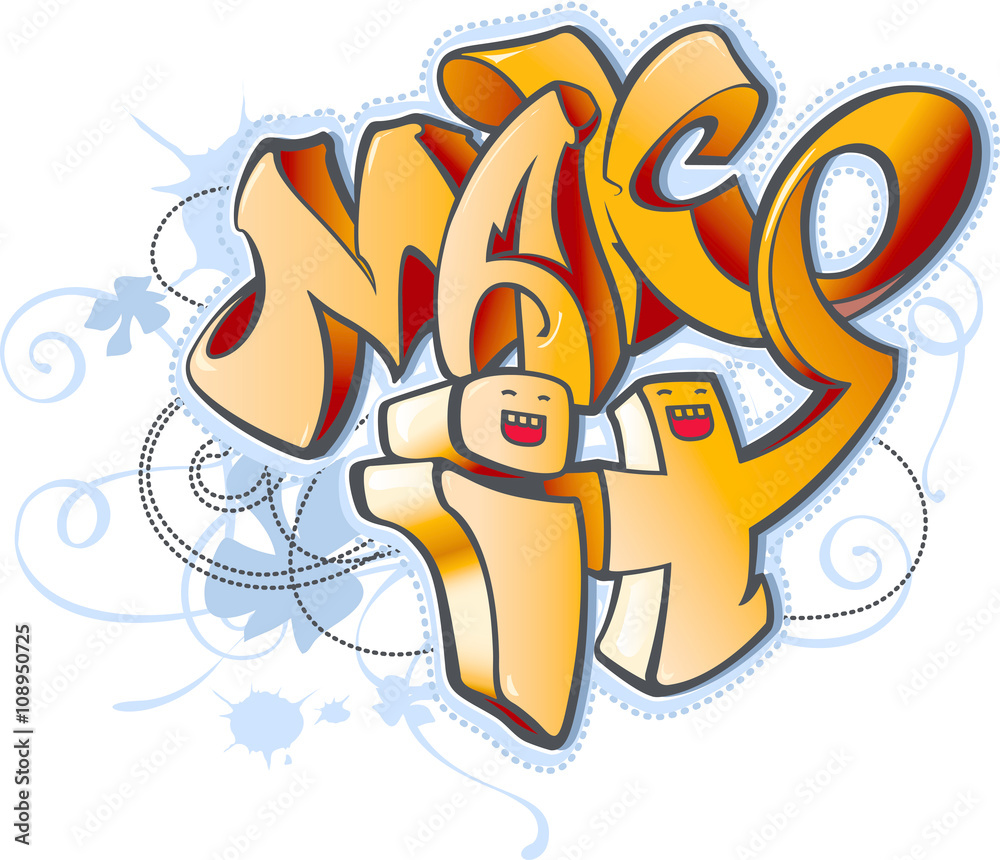 Funny cartoon urban graffiti style illustration with inscription