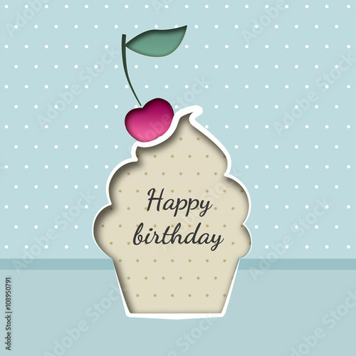 Greeting card with a cupcake birthday with a cherry