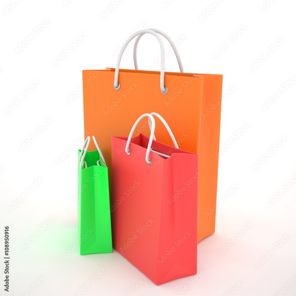 Paper Shopping Bags isolated on white background. 3d rendering. Paper Shopping Bags isolated on white background. 3d rendering.