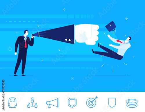 Vector illustration of teamwork. Businessman knockout
