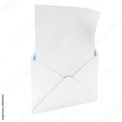 open mail with white blank. 3d rendering.