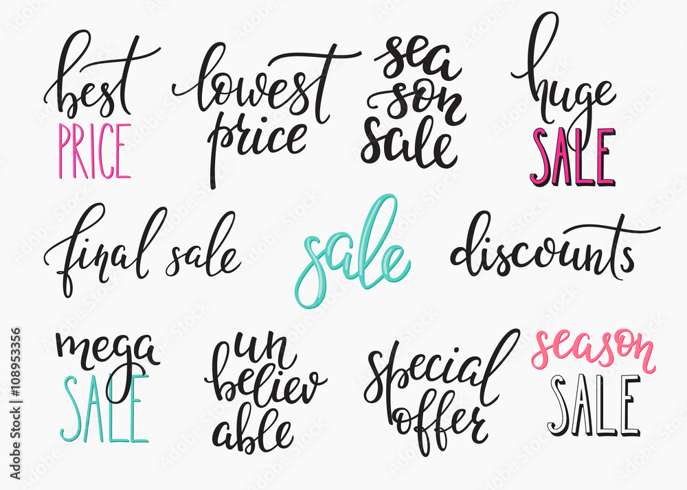 Shopping retail sale discount lettering set.
