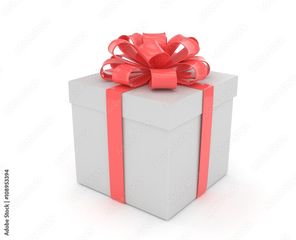Fototapeta premium gift box with bows isolated on white. 3d rendering.