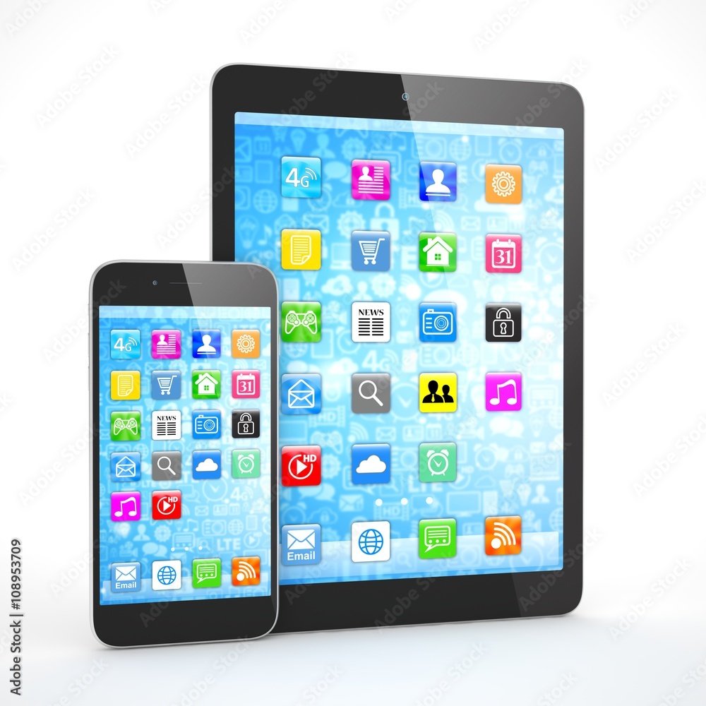 Tablet and smartphone on a white. 3d rendering. Tablet and smartphone on a white. 3d rendering.