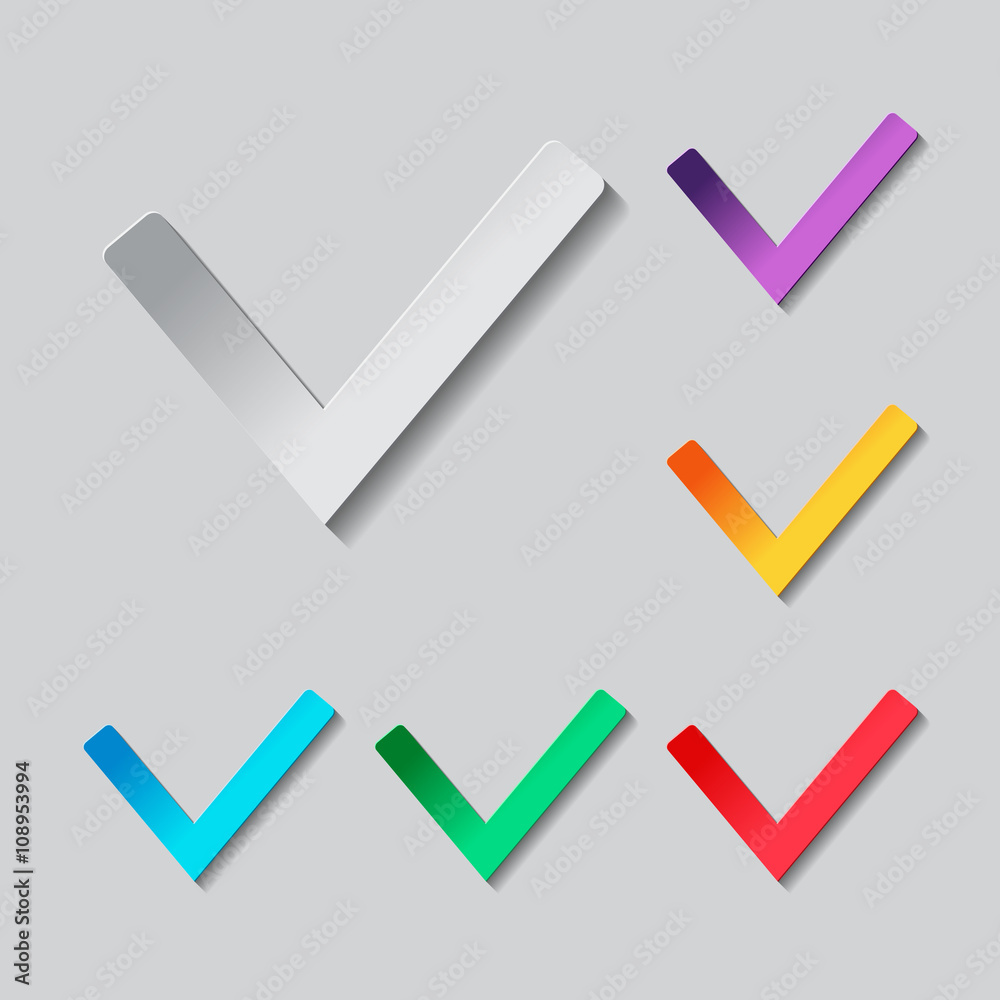 Check mark icon. Paper style colored set Check mark icon. Paper style colored set
