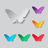 butterfly icon. Paper style colored set