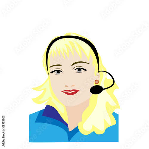 Woman customer service worker  call center smiling operator with phone headset isolated on white background