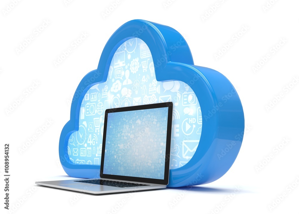 3d cloud symbol and laptop. 3d rendering. 3d cloud symbol and laptop. 3d rendering.