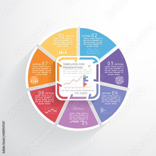 Template for cycle diagram and pie chart, 7 steps or processes