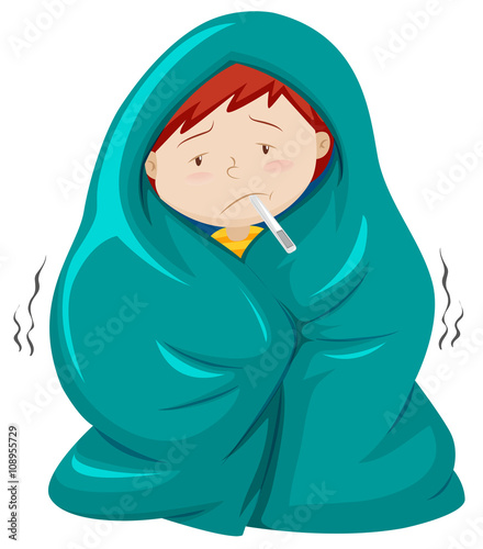 Kid under blanket having fever