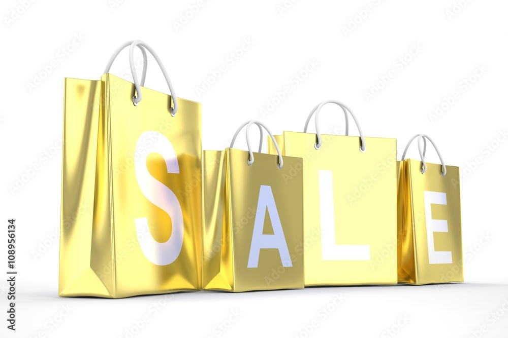 sale written on gold shopping bag. 3d rendering. sale written on gold shopping bag. 3d rendering.