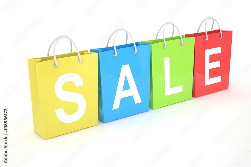 sale written on shopping bag on white. 3d rendering. sale written on shopping bag on white. 3d rendering.