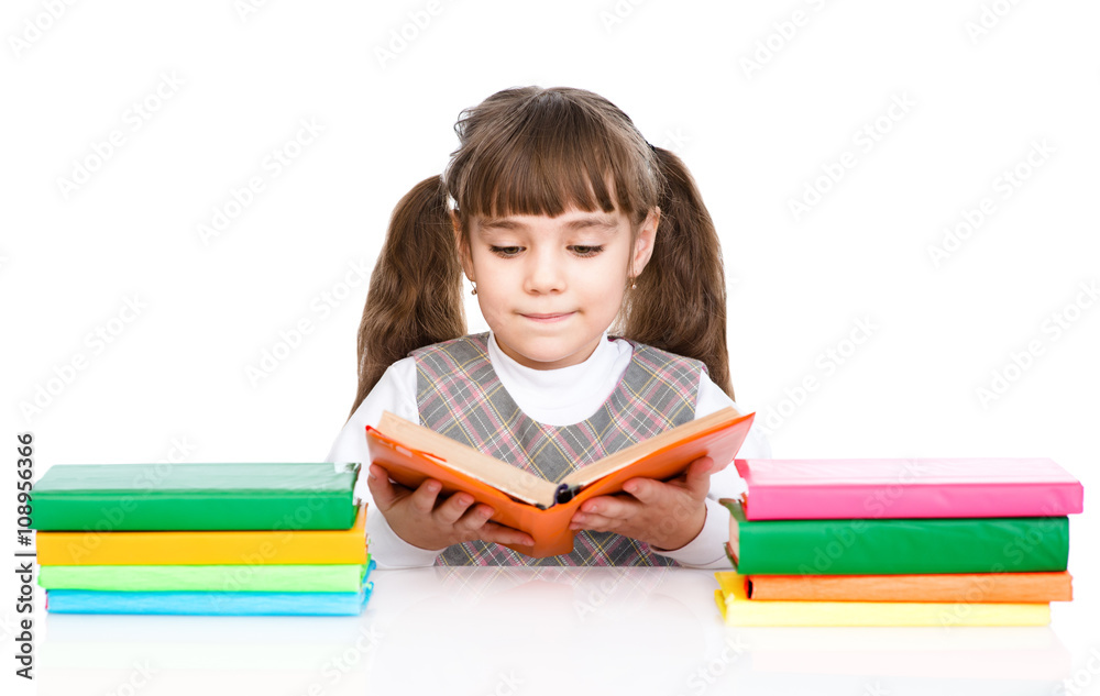 small girl reading book. isolated on white background small girl reading book. isolated on white background