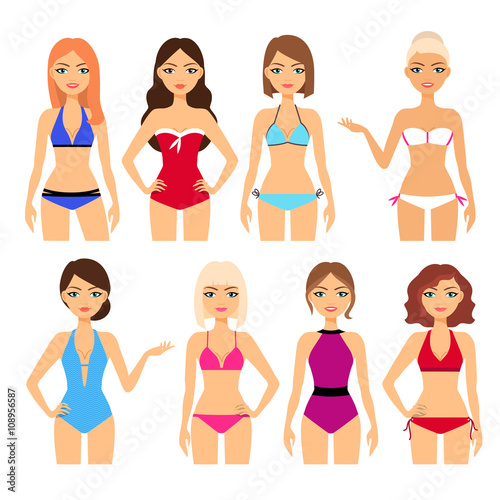 Set of women in different swimsuit