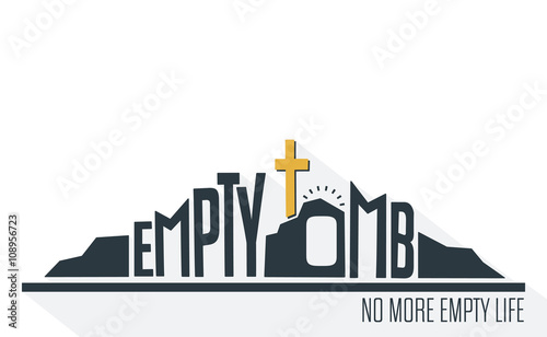 Empty Tomb - No More Empty Life Concept with long shadow on White Background