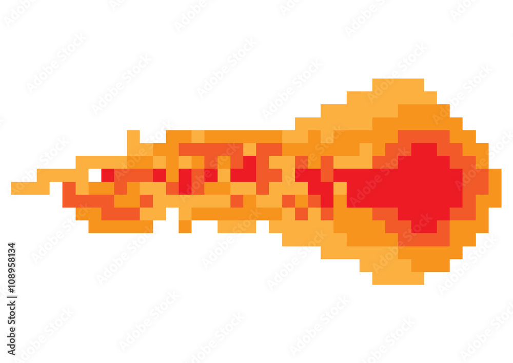 Pixel fire, burning flame. Isolated on white. Pixel fire, burning flame. Isolated on white.
