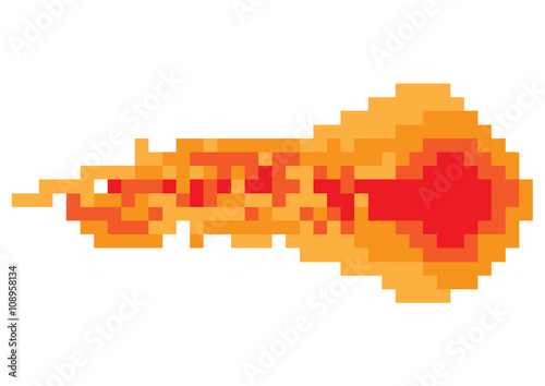 Pixel fire, burning flame. Isolated on white.