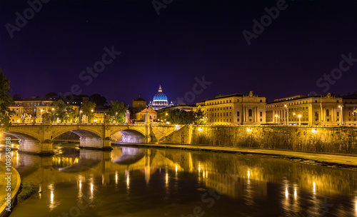 Night view of the Tiber river in Rome