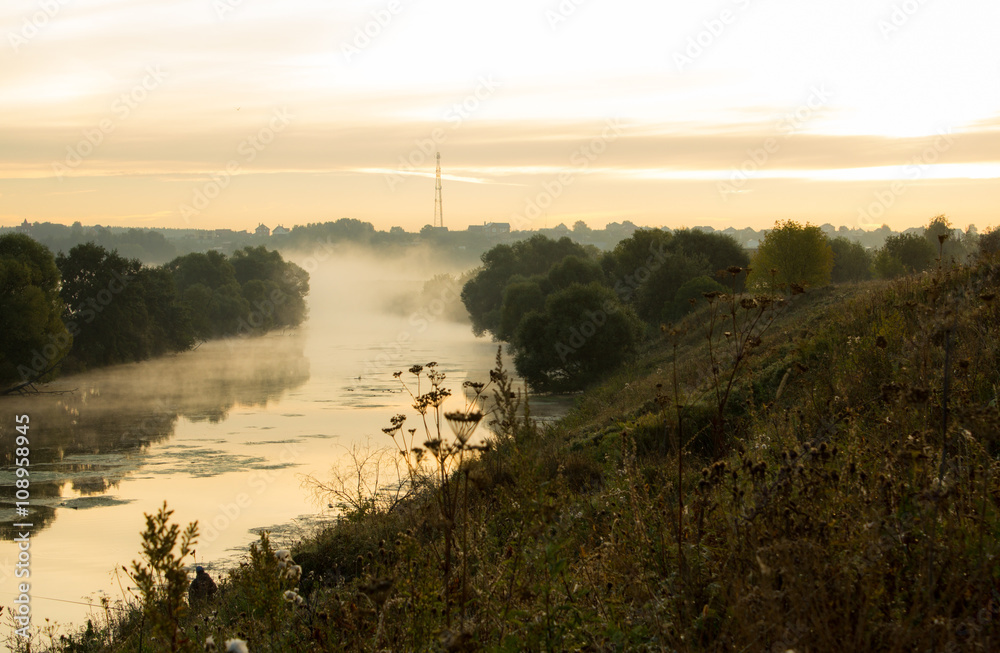 Morning mist over the river Morning mist over the river