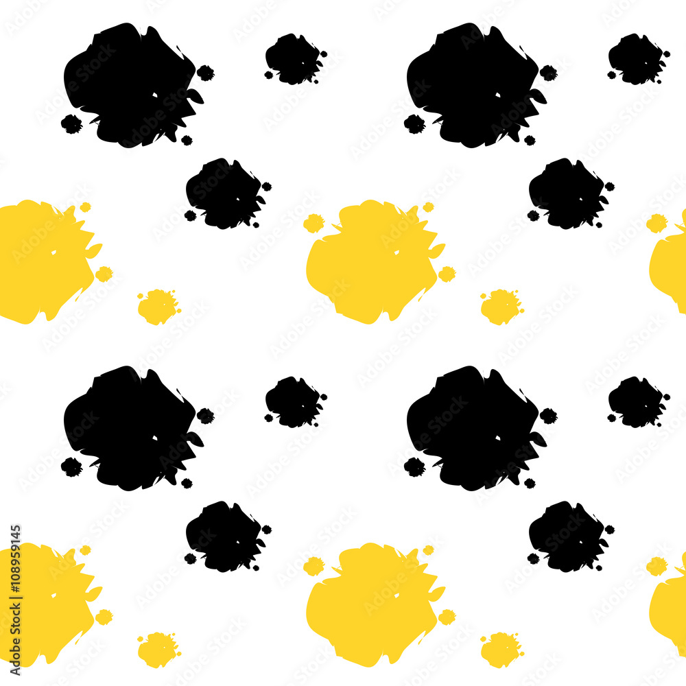 yellow black ink blots seamless vector pattern background illustration
