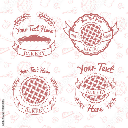 Set of Vintage monochrome bakery emblem. Old style elements, logos, logotypes for badges, bread company, bread house, cafe, cake shop.