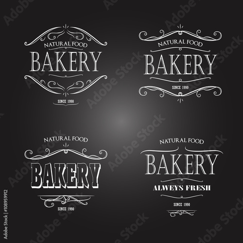 Set of Vintage monochrome bakery emblem. Old style elements, logos, logotypes for badges, bread company, bread house, cafe, cake shop.