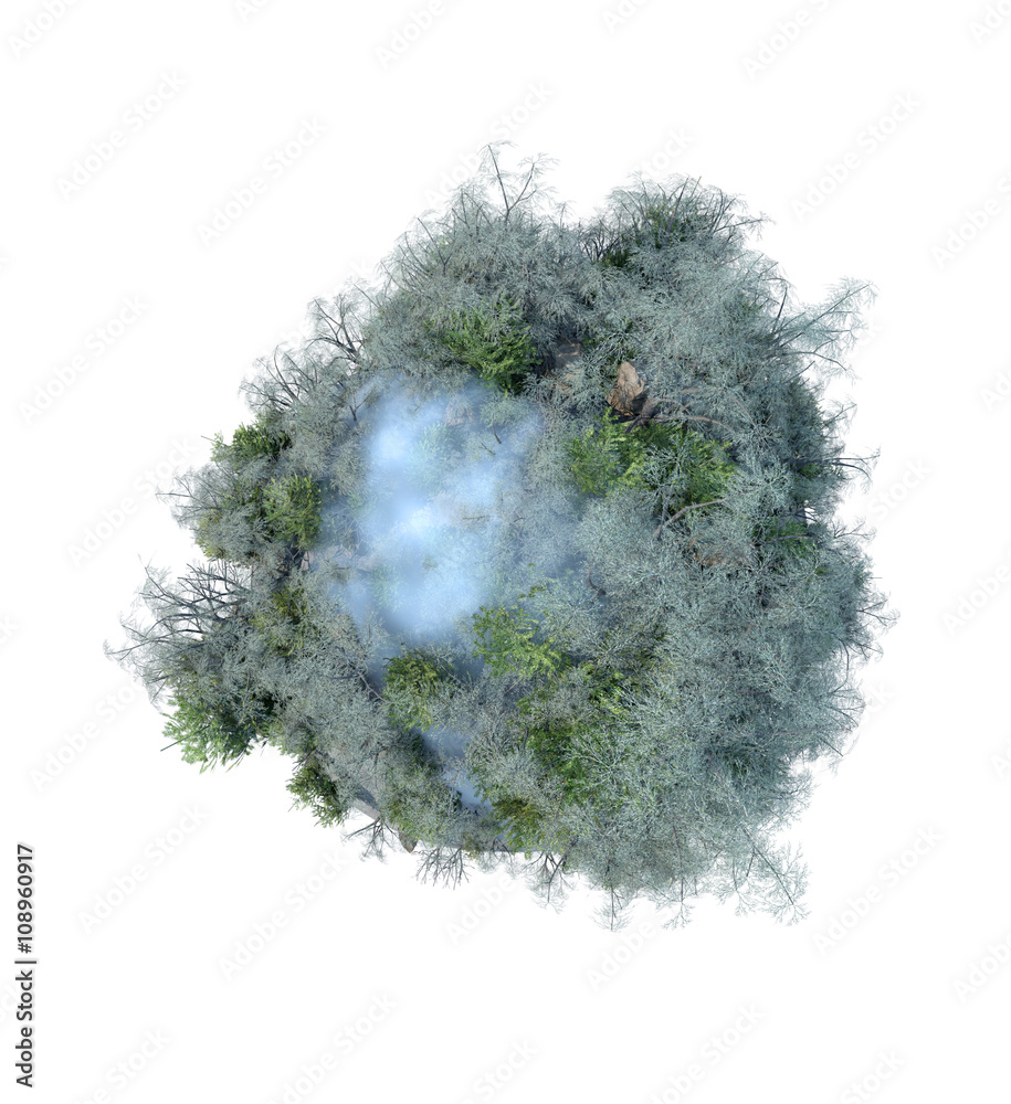 3D illustration of planet with cloud and trees 3D illustration of planet with cloud and trees