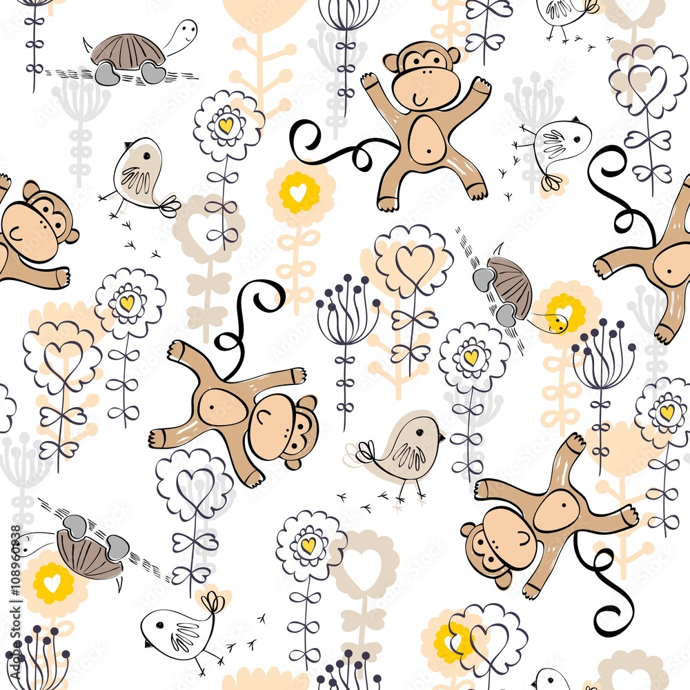 Fototapeta premium Sweet babies doodle seamless pattern. Babies background.