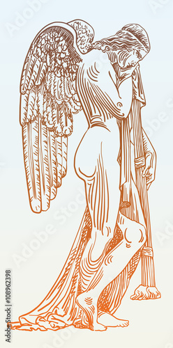 digital sketch drawing of marble statue sad angel in St. Peter