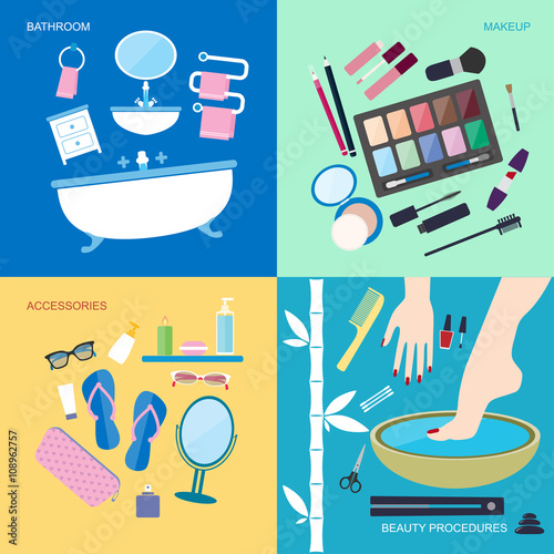 Bathroom furniture and accessories for washing and makeup